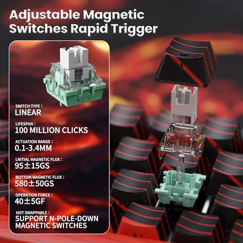 Image of MAMBASNAKE Attack Shark X68PRO HE Rapid Trigger Wireless Keyboard, 0.01mm RT Accuracy 8000Hz Wired Gaming Keyboard, Adjustable Actuation, Snap Tap, RGB Backlit, Magnetic Switch, C01 Coiled Cable -Red