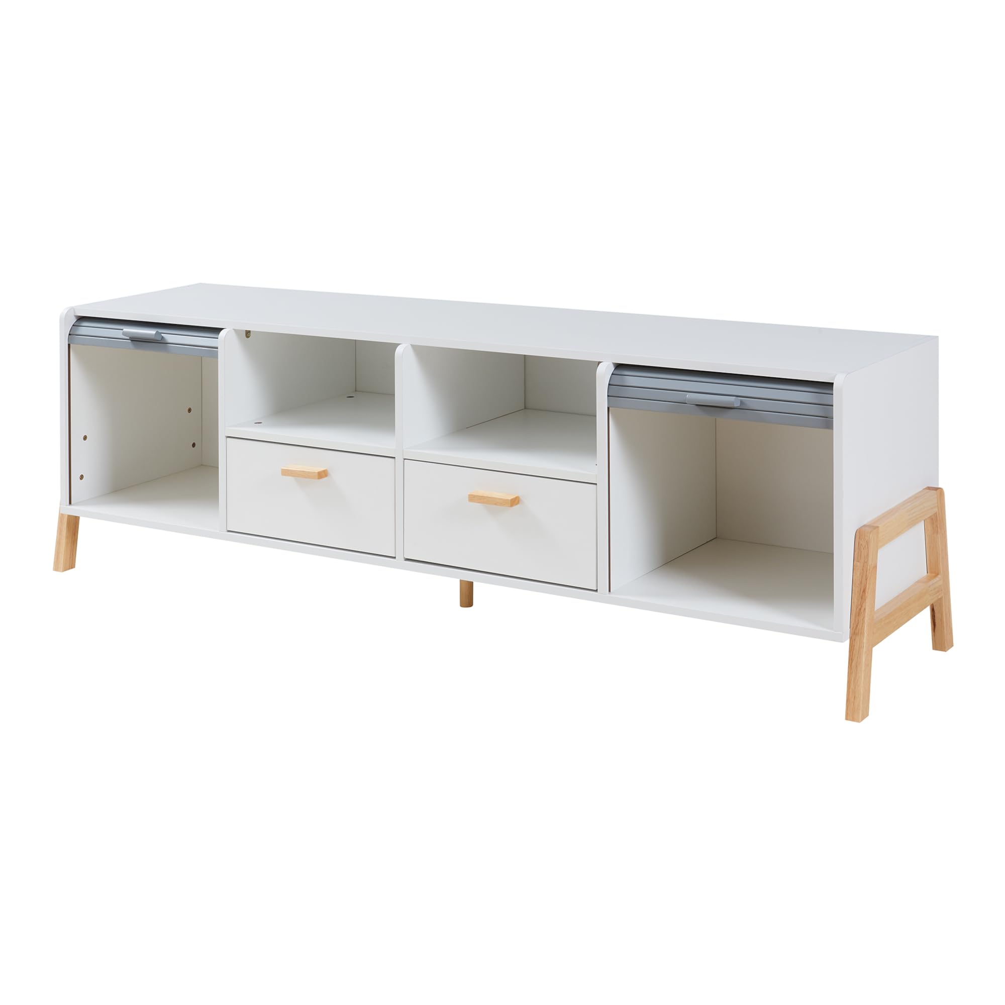 [en.casa] TV Schrank Kvaefjord Lowboard mit 2 Schubladen und 2 Jalousietüren Fernsehschrank 160 x 40 x 52 cm TV Board Fernsehtisch Weiß/Grau