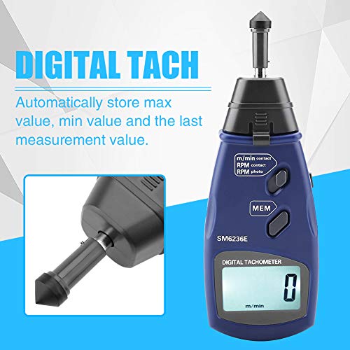 Tachimetro Digitale, Akozon DT6236B Contagiri Portatile a Contatto con Memorizzazione Automatica Dati Modalità Fotoelettrica Velocità Tach Distanza di Misurazione Efficiente 50mm ~ 500mm Schermo LCD