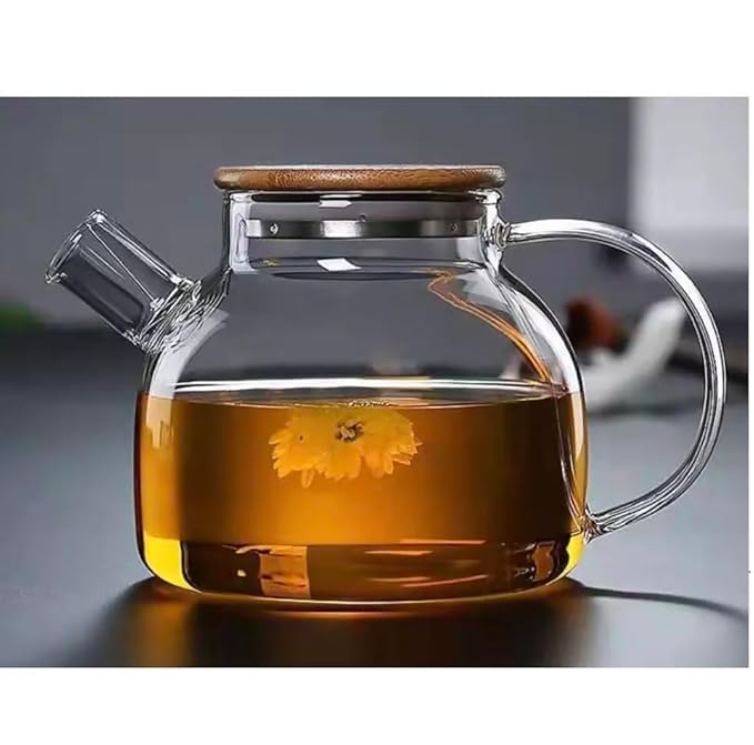 Image of PrimeWorld Borosilicate Glass Teapot - 1L | Stovetop Safe Transparent Kettle with Bamboo Lid & Removable Filter Spout | Elegant Glass Tea Pot for Loose Leaf Tea, Coffee & Herbal Infusions
