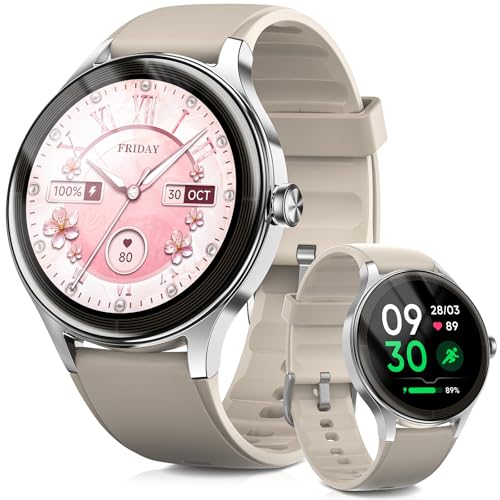 BlazeChip スマートウォッチ【レディース 丸型 1.27インチ】iPhone対応&アンドロイド対応 20日間待機可能 Bluetooth5.3通話・Line通知・DIY文字盤・活動量計・アプリのGPS・生理管理・万歩計・睡眠管理・100種+運動モード・IP68防水・18mmベルト DR06 (ホワイト)