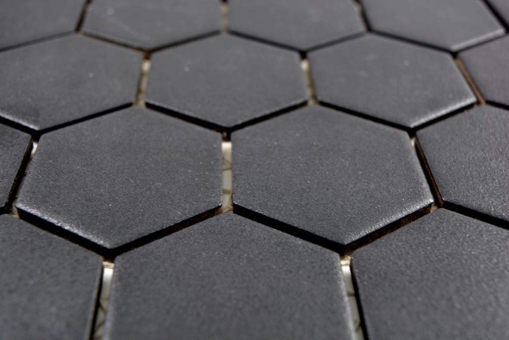 Mosaico de cerámica hexágono negro antideslizante ducha bañera baño pared cocina 10 hojas