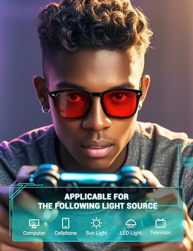 Image of TIJN Sleep Glasses with Blue Green Light Blocking, Red Light Lens for Computer Gaming, Screen Fatigue & UV Protection