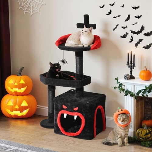 Árbol para gatos Halloween gótico con cama ataúd 38.5 in miniatura 1