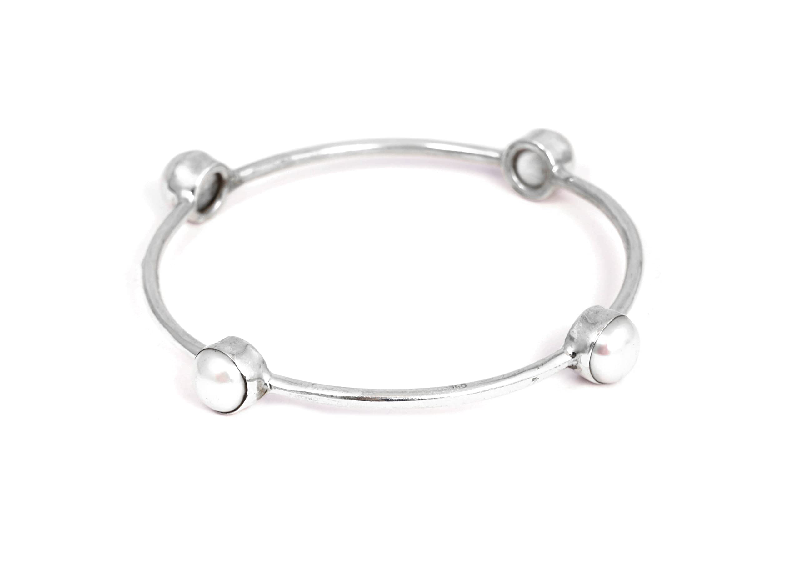 Shyle 925 Sterling Silver Bangle/Bracelet, Essence Fine Pearl Bangles,Well Stamped with 925,Traditional Silver Hand Cuff, Handcrafted Silver Oxidized Bangle/Bracelet, Womens Accessory (210) (B0BM966DNK) Amazon Price History, Amazon Price Tracker
