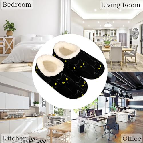 Black Cat House Slippers for Women Men, Black Funny Cat Fuzzy Soft Cozy Non Slip Slipper Socks 6