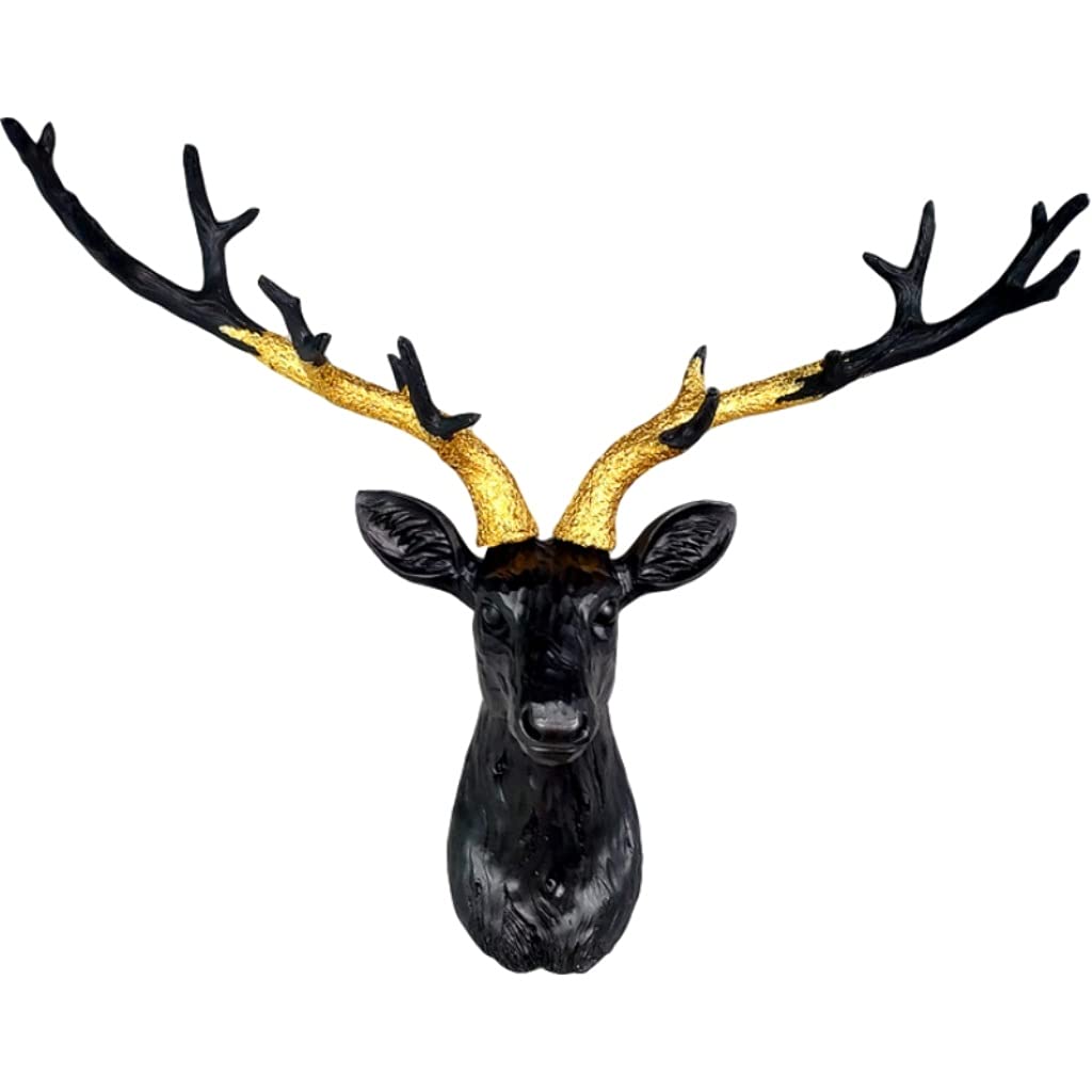 Decorazione da Parete Scultura da Parete, Simulazione Testa di Cervo Appeso a Parete Scultura Animale Ciondolo in Resina Soggiorno Sfondo Parete, Nero