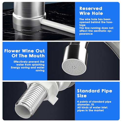 Elektrischer Wasserhahn für Durchlauferhitzer aus Edelstahl, Wasserhahn warm und kalt, 3000 W, Thermometer ohne LED, Warmwasserhahn für Küchenspüle, 360 ° drehbarer Wasserhahn