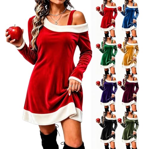 Christmas Velvet Dress for Women One Shoulder Long Sleeve Dresses - image 1