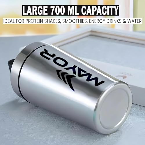 Image of Mayor 750ml Stainless Steel Gym Protein Shaker Bottle with Mixing Ball | BPA Free & Leak Proof (Silver)