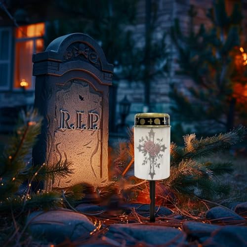 Image of Cross Rose Solar Cross for Cemetery Grave Outdoor Flameless Solar Powered Light for Prayer Waterproof Solar Grave Lights for Cemetery Decoration