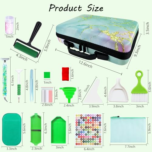 Image of Muzagroo Art Diamond Painting Storage Containers, Diamond Art Storage Case with Accessories and Tools, Portable Shockproof 60 Slots Organizer Case for Diamond Painting Kits M (Green-Deluxe)