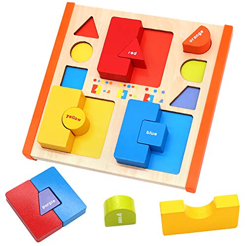 Preisvergleich Produktbild Nuheby Holzpuzzle Steckpuzzle Holzspielzeug -Bunte Bauklötze Holz Steckspiel Motorikspielzeug Pädagogisches Spielzeug Knobelspiele für Kinder ab 2 3 Jahre Jungen Mädchen (13 Stück)