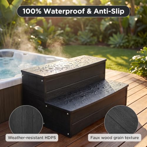 Image of 25'' Outdoor Spa Steps with Storage, for Hot Tub,Ground Pool (Black)