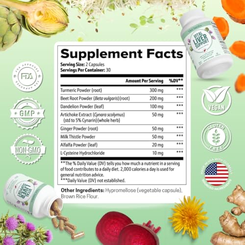 Vital Nutritive Vital Liver Support - Premium Liver Cleanse Detox & Repair Formula With Milk Thistle Supports Liver Health thumb #7