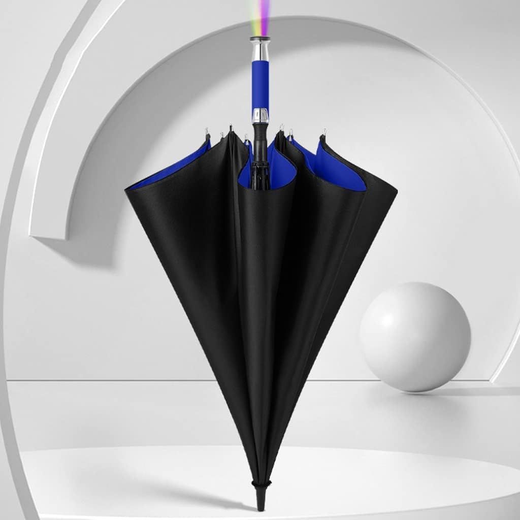 Rain Umbrella LED Umbrella 8 Bone Business Straight Umbrella Golf Umbrella with Flashlight Long Handle Umbrella Multifunctional Umbrella (Mug)