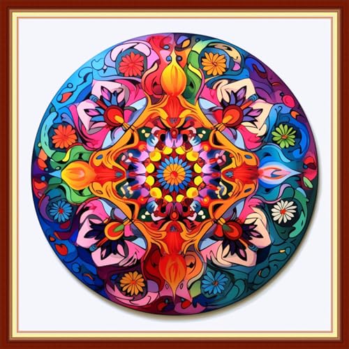 Image of Dimensean Stamped Cross Stitch Kits Full Range of Embroidery Patterns Starter Kits for Beginners Adult DIY Cross Stitches Needlepoint Kits 11CT-Magic Mandala 18x18 inch