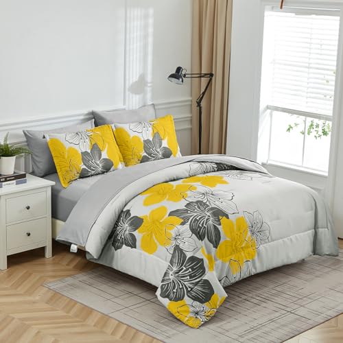 Juegos de cama completos Luxudecor con edredón floral de microfibra suave de alta densidad 3