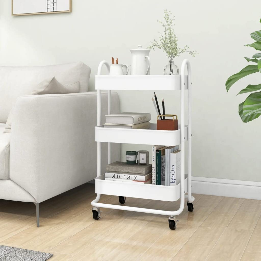 Carrello a 3 ripiani, bianco, 43 x 34 x 79 cm, in acciaio