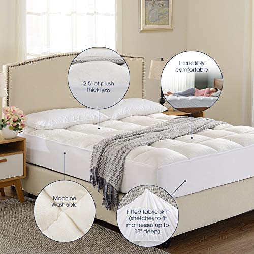 Cheer Collection Ultra Plush Mattress Topper - Overfilled Deep Pocket Pillowtop Topper for Extra Sleeping Comfort - Queen - Thumbnail 4