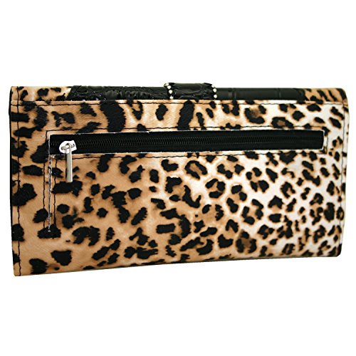 Western Rhinestone Bling Buckle Accent Wallet - Brown Leopard2