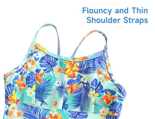 Image of Girls Tankini Swimsuit UPF50+ Ruffle 2 Piece Bathing Suit Full Coverage Kids Swimwear Ages 2-14 Years