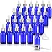 JUVITUS 1 oz Cobalt Blue Glass Boston Round Bottle with Silver Metal Dropper (24 Pack) + Funnel