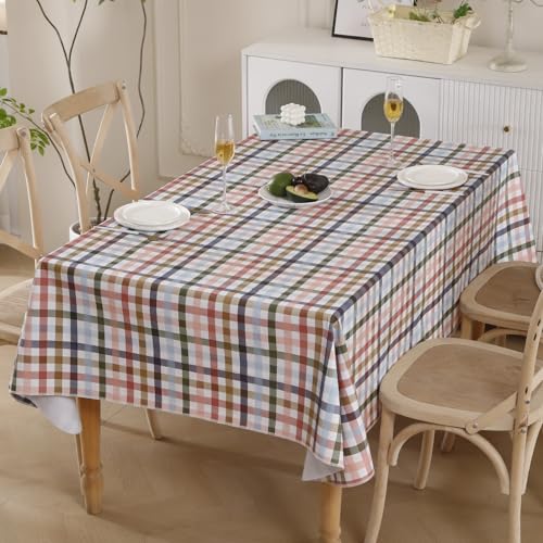 Image of Heavy Duty Vinyl Tablecloth with Flannel Backing Waterproof Oil-Proof Plastic Table Cloth Stain-Resistant Wipeable Rectangle or Square Table Cover for Indoor and Outdoor (Color Checkered,54x54 Inch)