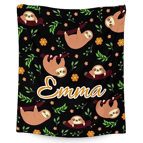 Mercuryelf Custom Sloth Throw Blanket - Soft, Fuzzy & Warm - 40x50 Inches Flannel Blankets for Travel, Office - Black Cute Throws Gift for Girls, Boys