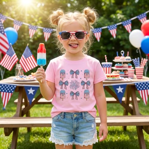 Image of Toddler Girls 4th of July T-Shirt American Flag Popsicle Print Cotton Kids Boys Independence Day Tees