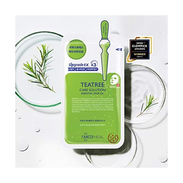Mediheal Official Best Korean Sheet Mask - Tea Tree Essential Face Mask 20 Sheets Skin Soothing Treat Blemishes Sebum Control For All Skin Types Value Sets Acne Prone