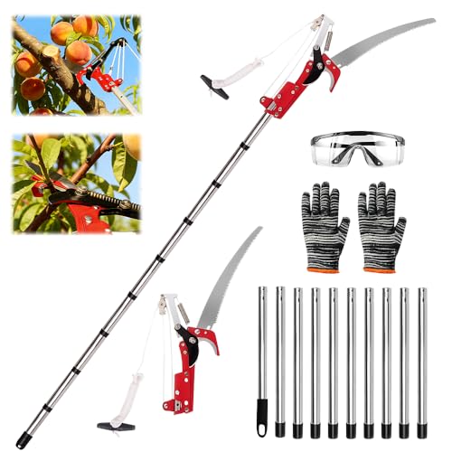 WDKXCN Tree Loppers Long Reach Telescopic 4.2M Aluminium Relescopic Tree Loppers 2 in 1 Telescopic Lopper with Extendable Handle and 35CM Saw Pruner Cutters for Yard Garden Patios Branches