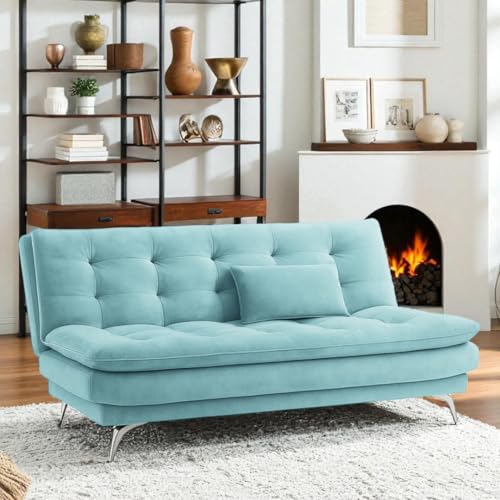 Image of Sleepify Agel 3 Seater Fabric Sofa Cum Bed Set with 2 Cushions, Best Fit for Indian Homes, Living Rooms, Offices with (Sky Blue)