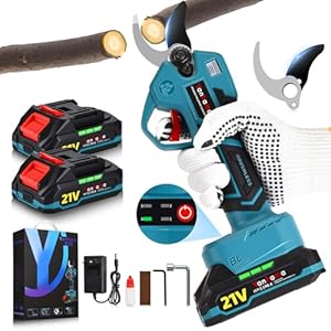 Yanhama Akku Astschere 50mm Schnittdurchmesser 4-Stufen Öffnung SK5-Stahlklingen Bürstenlosem Motor 2 * 2000mAH Akkus Elektrische Gartenschere - Geschenk für Gärtner & Obstbauern