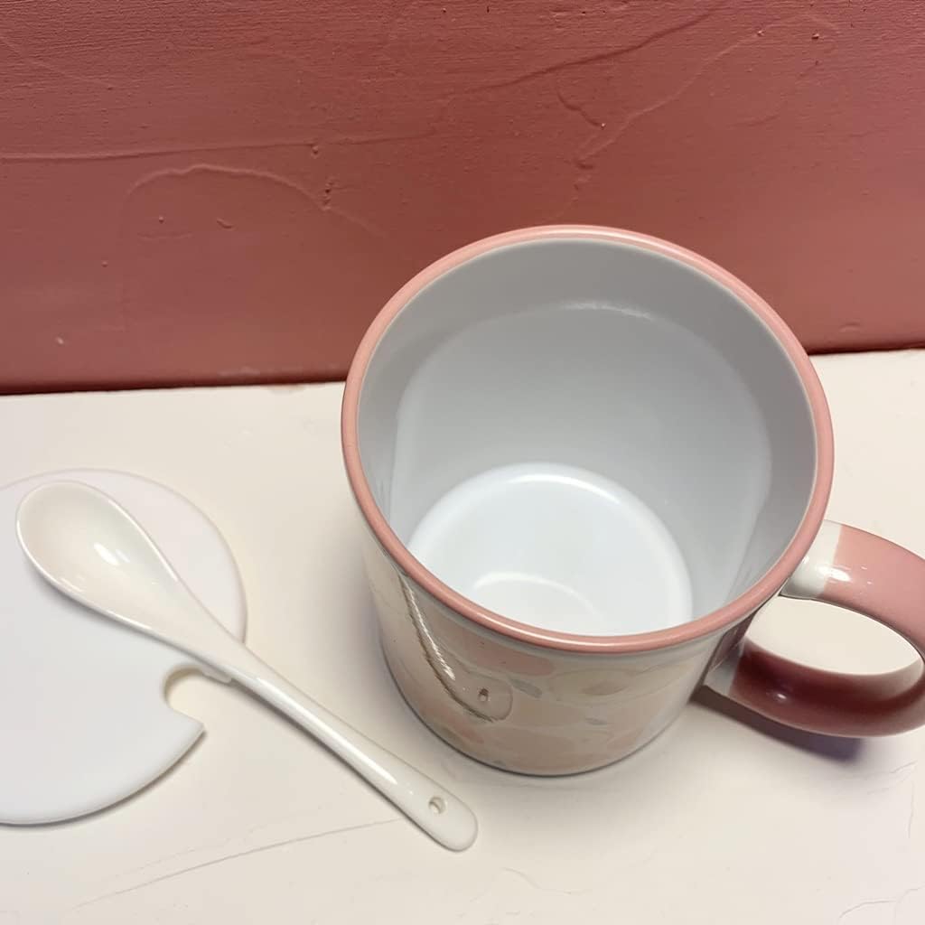 LyZap Tazas de café y té, Taza de cerámica pequeña Taza Impresa de melocotón Fresco japonés Simple con Tapa Taza de té Taza de Agua for Estudiantes Taza de café de Oficina Taza de café