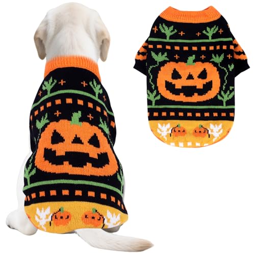 Fnaobai Halloween Dog Sweaters Cat Pumpkin Knitwear Skull Shirt Pet Turtleneck Clothes for Small Medium Large Dogs Cats Yorkie Chihuahua Pomeranian (Large)