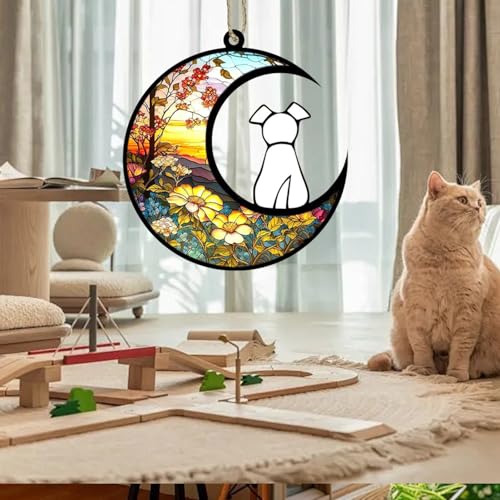 Stained Glass Window Hangings Suncatcher Dog Memorial Gifts,Rainbow Bridge Pet Memorial Gifts for Dogs,Loss of Dog Sympathy Gift,Dog Bereavement Gifts