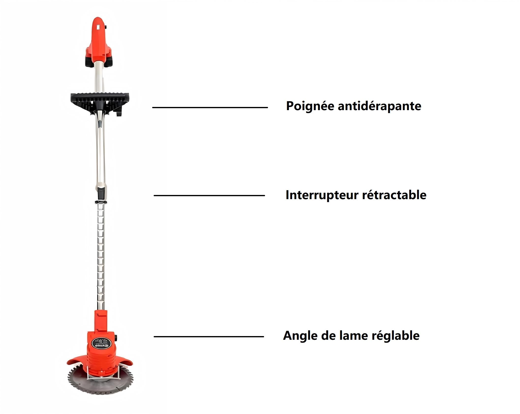 Débroussailleuse Électrique sans Fil, Légère et Pliable, 2 Batteries 2000mAh 21V, 4 Types de Lames, pour Pelouse et Jardin (Rouge)
