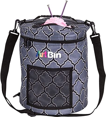 Image of ArtBin 6804SA Yarn Drum, Portable Knitting & Crochet Storage, [1] Poly Canvas Tote Bag, Gray Print