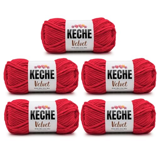 Image of Keche Velvet Yarn for Crocheting, Soft Chenille Bulky Baby Blanket Amigurumi Yarn 100 gr (132 yds) (Pomegranate, 5 SKEINS)