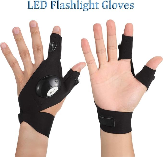 DEVADITYA LED Flashlight Glove for Hand | Hands-Free Finger Light with On/Off Button | Repair, Fishing, Camping, Night Work & Outdoor Utility Glove (Black) 1