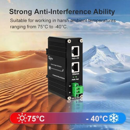Divisor PoE Industrial Gigabit de 95 W, 24 VCC, IEEE 802.3at/af/bt, IP40 miniatura 5