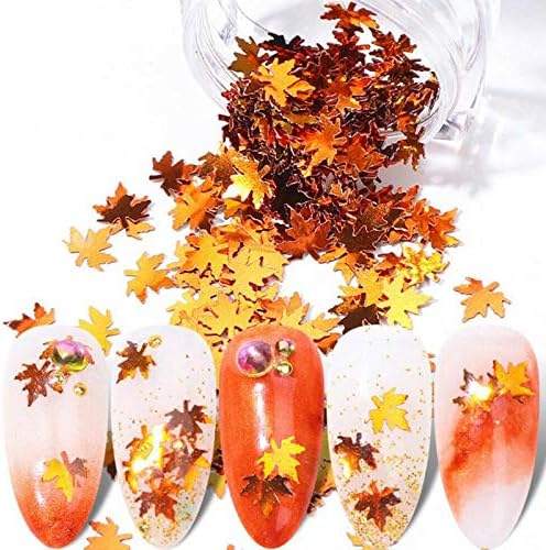 4 Boxes Fall Nail Sticker Decal DIY Colored Maple Leaf Sequins Laser Nails Art Glitters Thin Paillette Flakes Stickers Colorful Confetti Manicure Nail Art Supplies Nail Manicure Decals Decoration