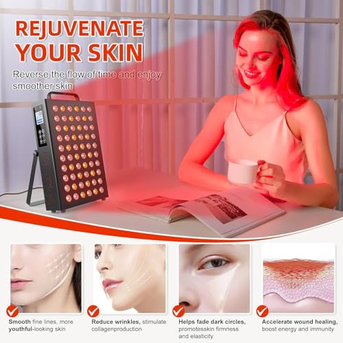 Image of Bequest Red Light Therapy Panel for Face and Body, Quad Wave 660nm 850nm 630nm 940nm Near Infrared Light Therapy Panel Portable Dual Chip LED Device for Body Pain Relief Skin Health Sleep.