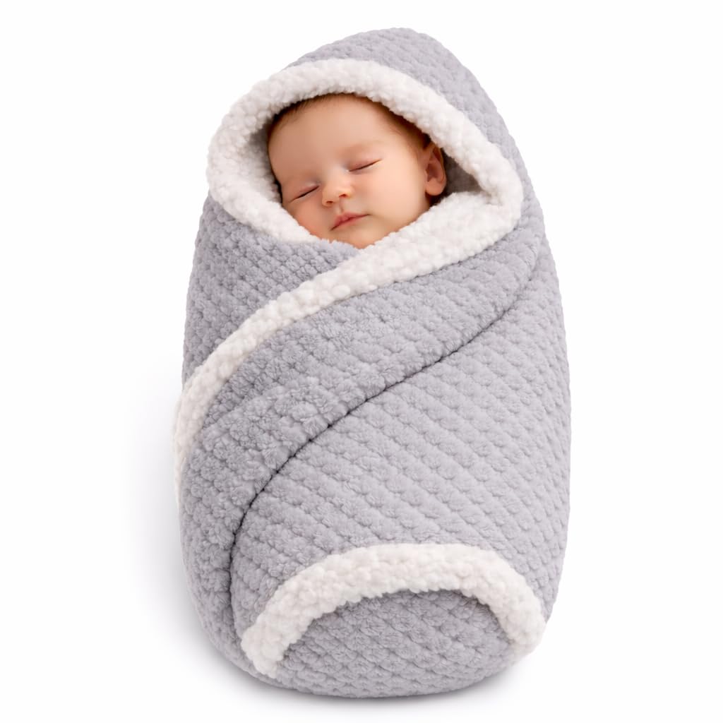First Kick Baby Boy's and Baby Girl's Luxury Flannel Wrap Sheet All Season Blanket, Wrapping Sheet, Baby Blanket for Babies(0-12 Months, 100cm x 80 cm, Light Grey) (Lightweight)-image-31