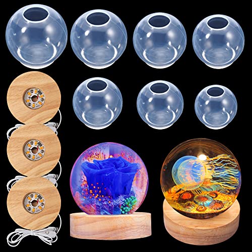 MCCKLE 3D Seamless Resin Sphere Mould Sphere Silicone Resin Mould Epoxy Large Clear Silicone Spherical Mould for Resin Jewelry Making, Soap Candle DIY, Candle Wax with 3 Glowing Bases