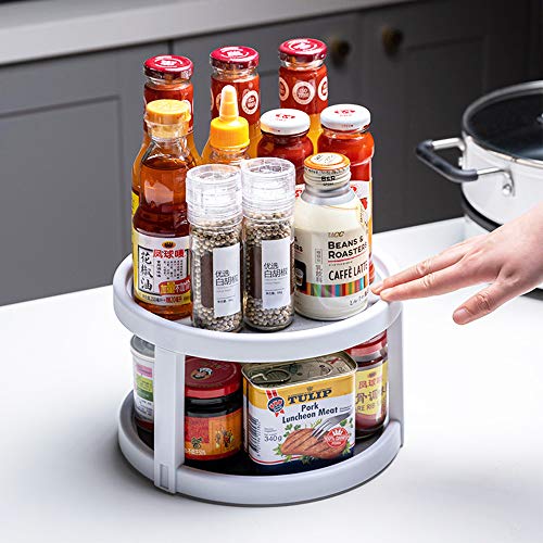 YCOCO Lazy Susan Spice Rack Organizer for Cabinet,2 Tier Rotating Spice Rack,Lazy Susan Turntable Tiered Rotating Kitchen spice Carousel for Cabinets,Pantry,Bathroom Display Stand,White Set of 1 - Thumbnail 3