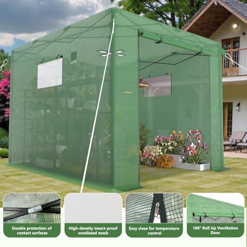 Image of 8X12 FT Pop Up Greenhouse,Greenhouse for Outdoors, Portable Walk-in Greenhouses with Roll-Up Zipper Door, PE Cover Greenhouses for Garden and Backyard, Easy Setup