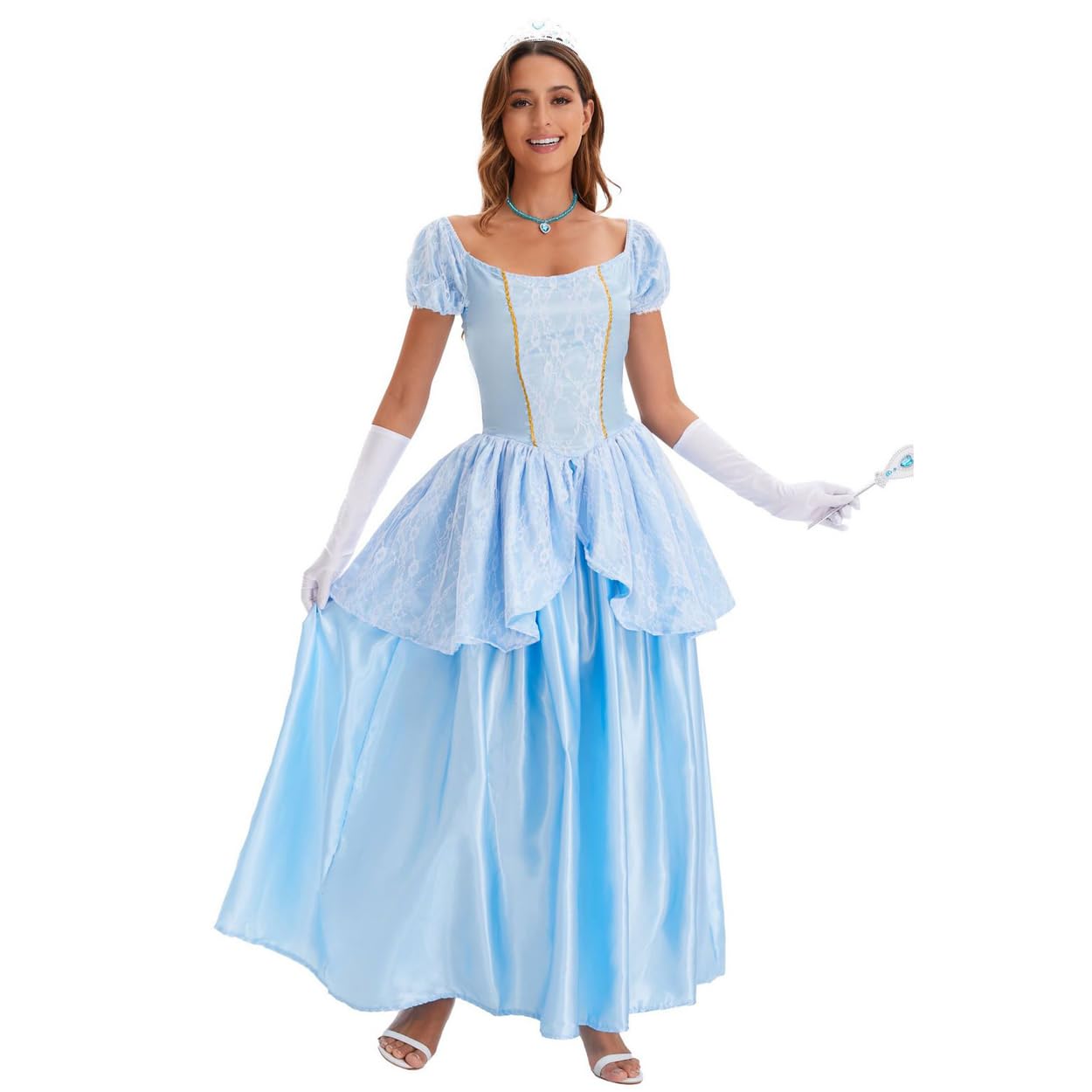Kostiumy na Halloween dla dorosłych Bajkowa księżniczka Kopciuszek Sukienka na bal Cosplay Akcesoria