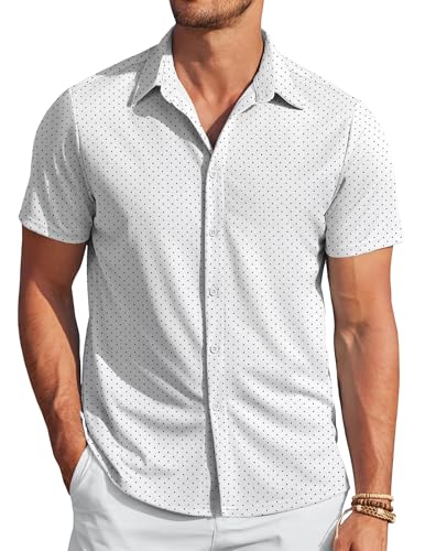 COOFANDY Chemise décontractée sans plis à manches courtes pour homme - Chemise d'été extensible, Pois noirs blancs, Taille 4XL